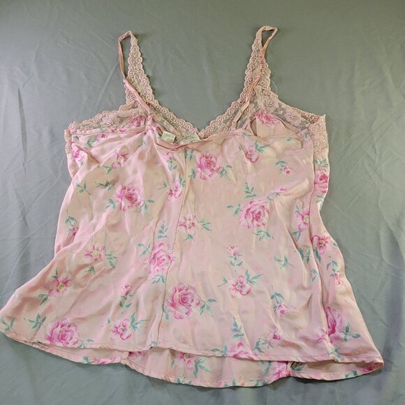 Silkscreen Pink Floral 100% Silk Cami with Lace Size Large Y2K Style - Picture 6 of 6